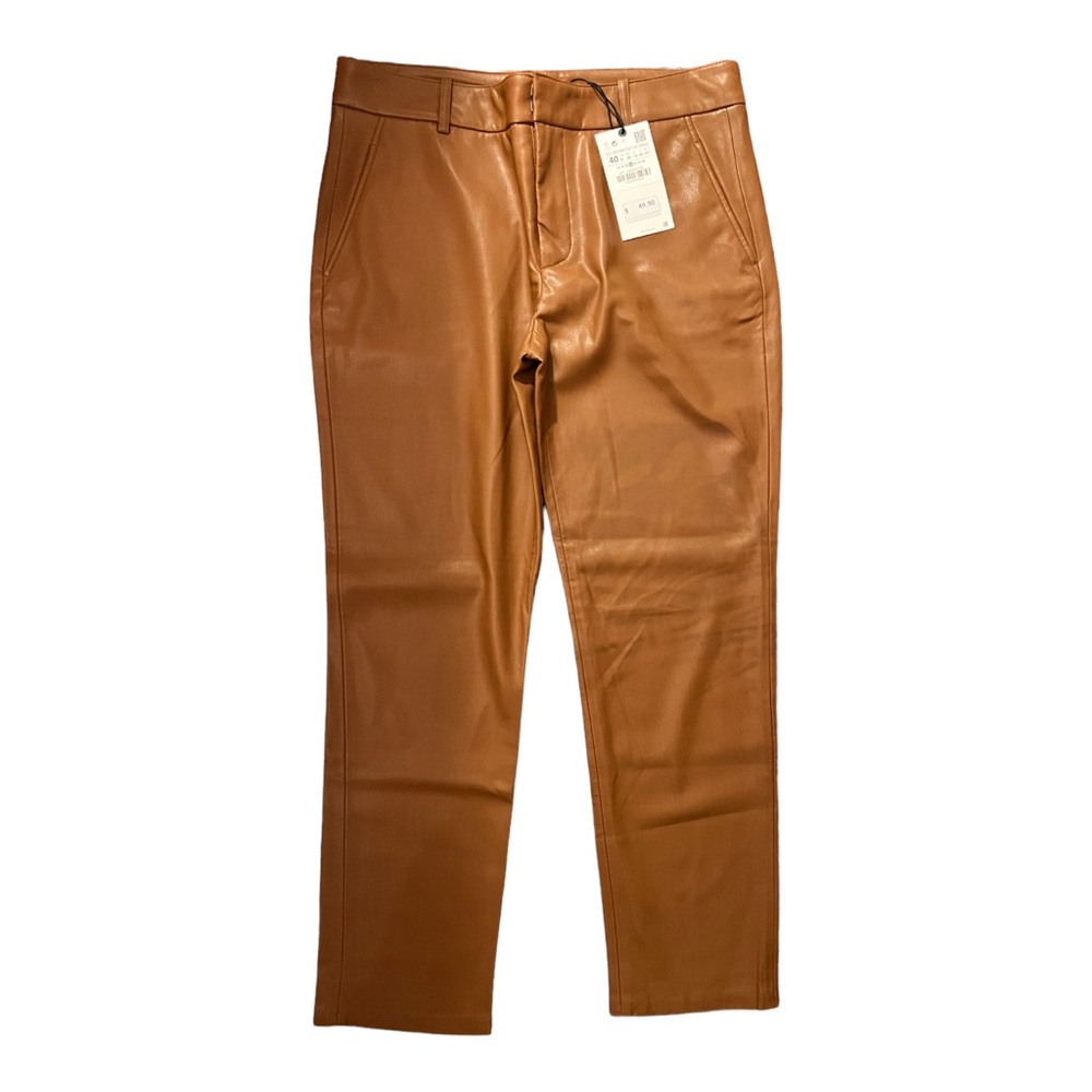 NWT Zara Faux Leather Cognac High Waisted Pant/Legging